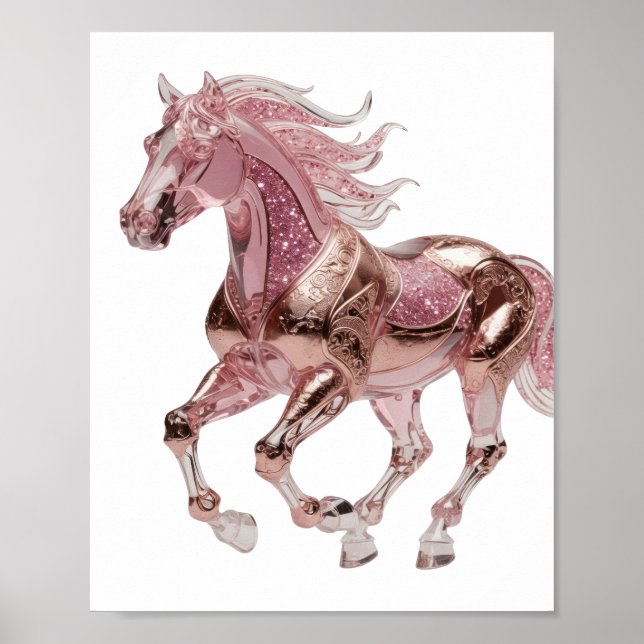 Kantiges Silbernes PINK GLITTER PFERD Statement De Poster (Vorne)