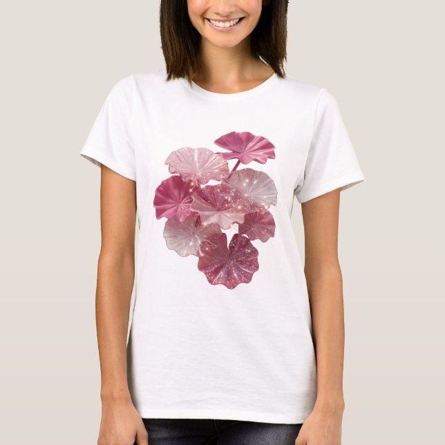 Kantiges Silbernes PINK GLITTERBLÄTTER Statement-T T-Shirt (Vorderseite)