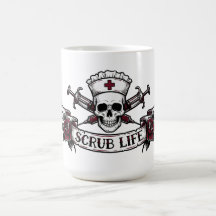 Kantiges Tattoo-Totenkopf-Krankenschwester-Scrub-L