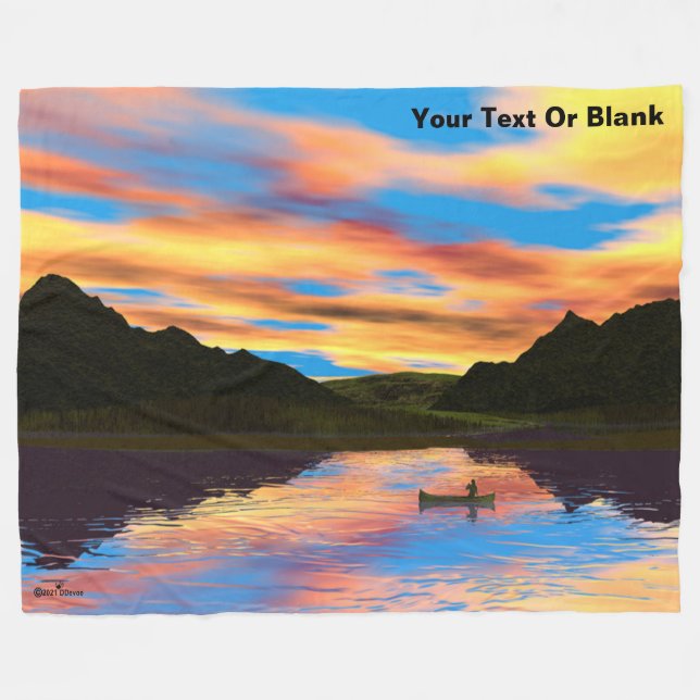 Kanu auf Sunset Lake Throw Blanket Fleecedecke (Vorderseite (Horizontal))