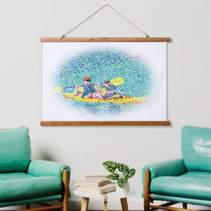 Kanufahren in Pointillismus an Wandteppichen Wandteppich Mit Holzrahmen
