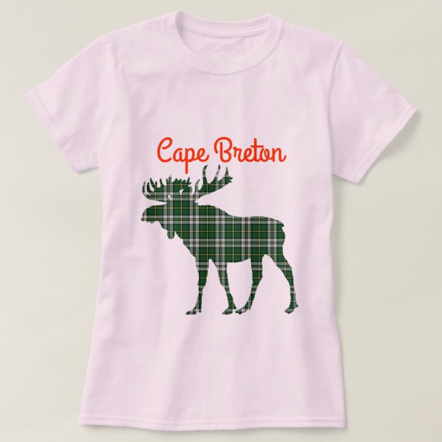 Kap-Breton-Shirt-Elch-Tartan-Rosa T-Shirt (Design vorne)