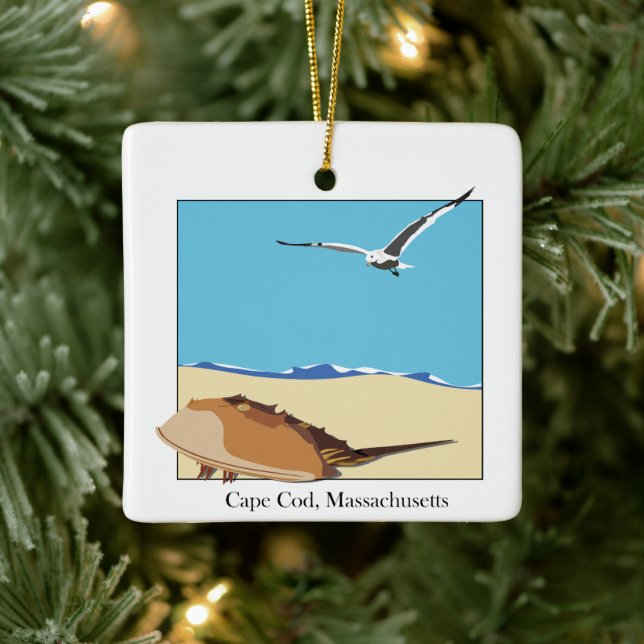 Kap-Kabeljau, MA Horseshoe Crab Sea Gull Beach Keramikornament (Baum)