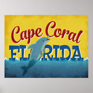 Kap-korallenroter Florida-Delphin-Vintages Poster