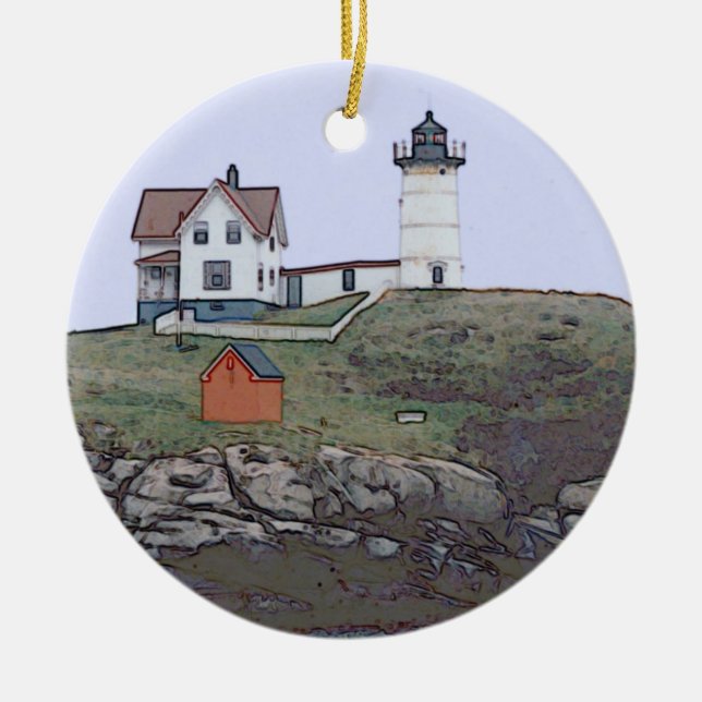 Kap Neddick Klumpen Lghthouse Maine Keramikornament (Vorne)