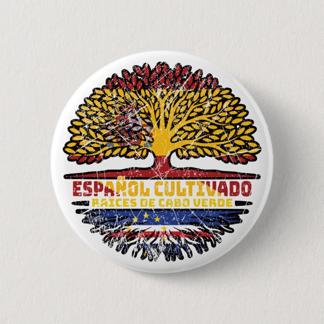 Kap Verde Spanien Spanische Baumwurzeln Flagge Button (Vorderseite)