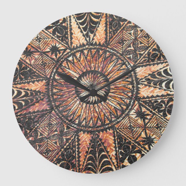 Kapa Primitive Hawaiian Tattoo Tapa Große Wanduhr (Vorderseite)