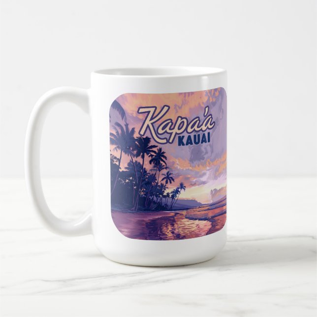Kapaa Kauai Hawaii Beach Sunset Palm Tree Retro Kaffeetasse (Links)
