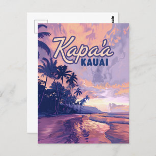 Kapaa Kauai Hawaii Beach Sunset Palm Tree Retro Postkarte