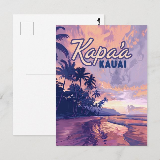 Kapaa Kauai Hawaii Beach Sunset Palm Tree Retro Postkarte (Vorne/Hinten)