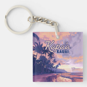 Kapaa Kauai Hawaii Beach Sunset Palm Tree Retro Schlüsselanhänger