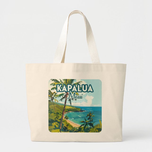Kapalua Maui Hawaii Bay Beach Vacation Retro Jumbo Stoffbeutel (Vorne)