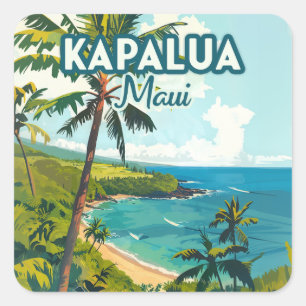 Kapalua Maui Hawaii Bay Beach Vacation Retro Quadratischer Aufkleber