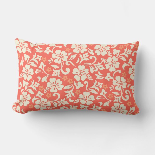 Kapalua Pareau Hawaiianischer Hibiskus Reversible  Lendenkissen (Vorderseite)