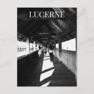 Kapellbrücke Luzern + Touristen Schweiz BW Postkarte