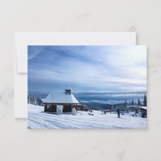Kapelle im Alpenschnee Dankeskarte (Vorderseite)