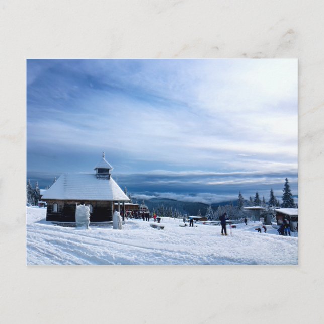 Kapelle im Alpenschnee Postkarte (Vorderseite)