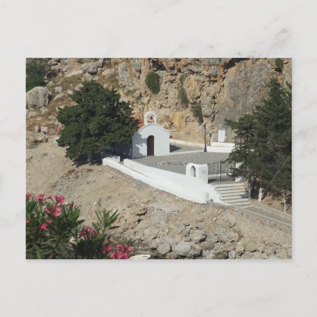 Kapelle, St Paul's Bay, Lindos, Rhodos. Postkarte (Vorderseite)