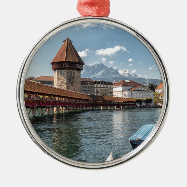 Kapellen-Brücken-Luzerne, die Schweiz Silbernes Ornament (Vorne)
