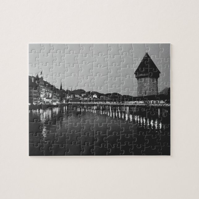 Kapellenbrücke der Luzerne-(die Schweiz) + Fluss Puzzle (Horizontal)