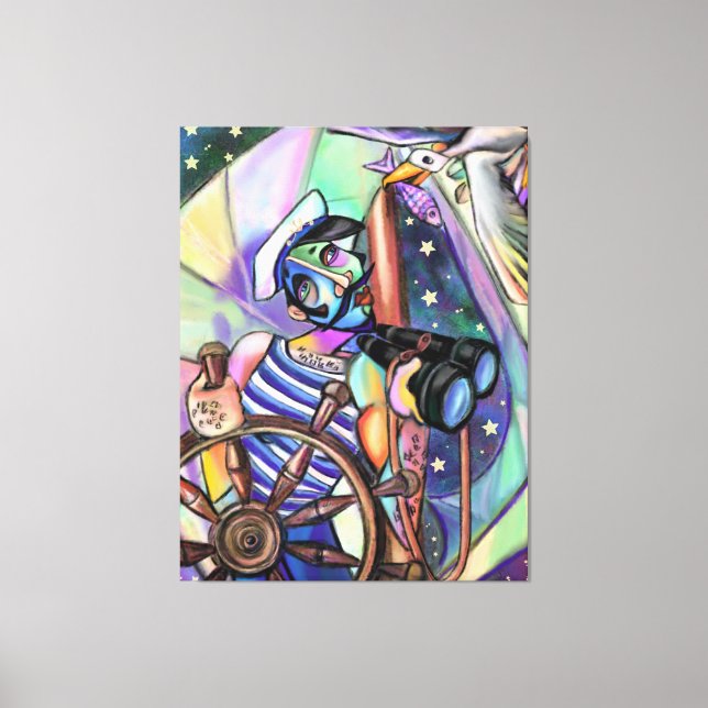 Kapitän am Abend Art Style Original Malerei Leinwanddruck (Vorderseite)