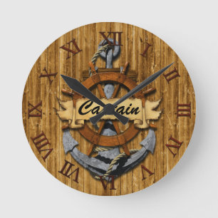 Kapitän Anchor und Rad Runde Wanduhr