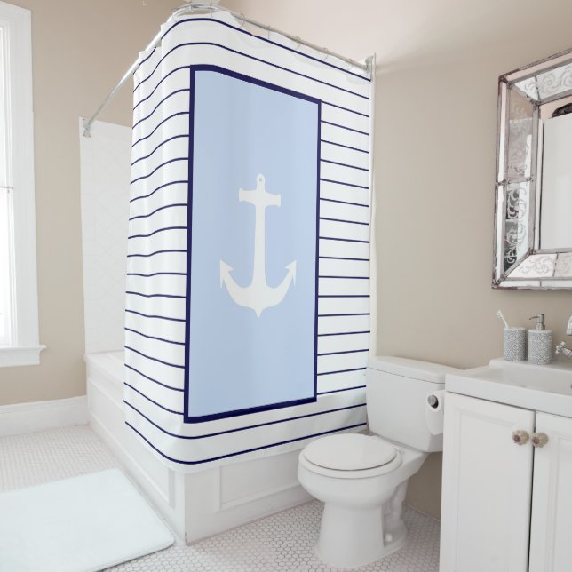 Kapitän Blue Stripes Sea Sailor Duschvorhang (Beispiel)