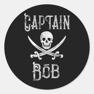 Kapitän Bob - Vintage personalisiertes Piratenboot Runder Aufkleber