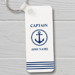 Kapitän des Ankerbootes Name oder Schiffsname Weiß Schlüsselanhänger<br><div class="desc">Nautical Sea Anchor Kapitän Name hinzufügen oder Bootsname Navy Blue auf White Schlüsselanhänger.</div>