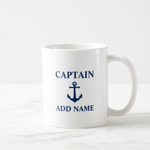 Kapitän des Vintagen Ankerboots der Marine Name de Kaffeetasse
