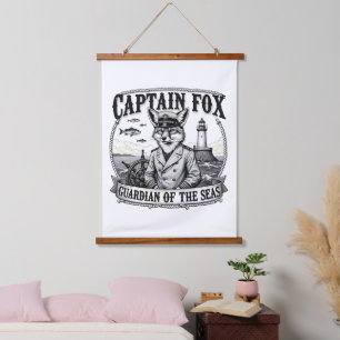 Kapitän Fuchs Wächter der Meere Nautisches Design Wandteppich Mit Holzrahmen