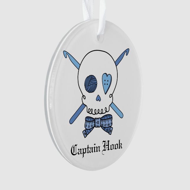Kapitän Hook - Häkelarbeit-Schädel (blau) Ornament (Vorderseite)