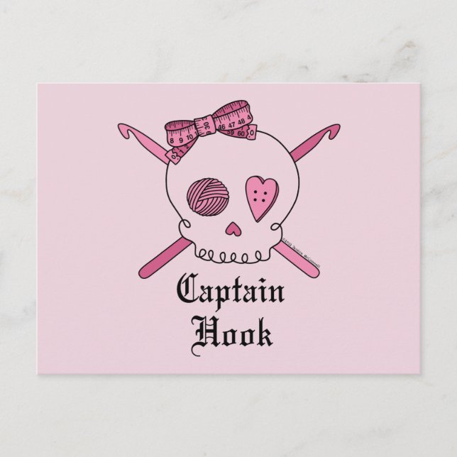 Kapitän Hook Skull & Crochet Hooks (Pink Back) Postkarte (Vorderseite)