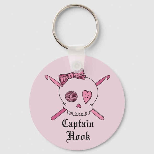 Kapitän Hook Skull & Crochet Hooks (Pink Back) Schlüsselanhänger (Vorderseite)