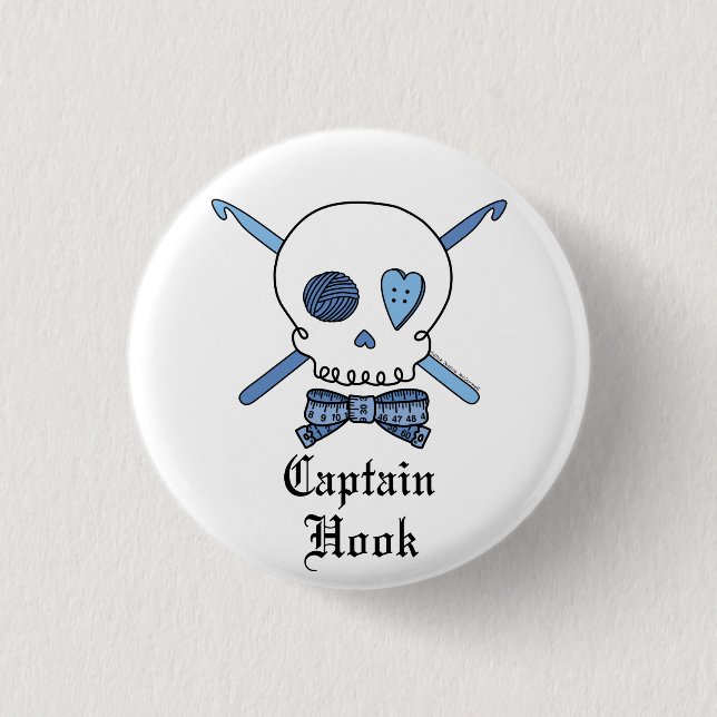 Kapitän Hook Skull u. Häkelarbeit-Haken (blau) Button (Vorderseite)