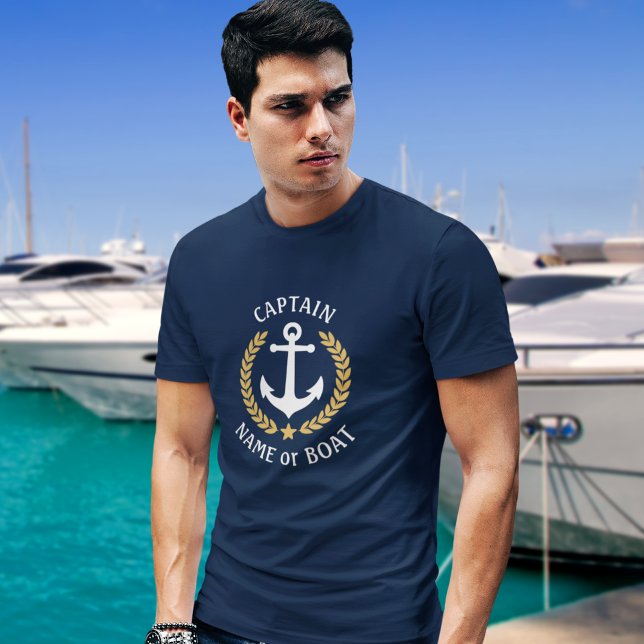 Kapitän Ihr Boot Name Anchor Gold Laurel Marine T-Shirt (Von Creator hochgeladen)