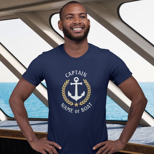 Kapitän Ihr Boot Name Anchor Gold Laurel T-Shirt (Von Creator hochgeladen)