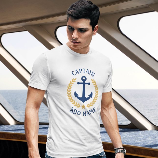 Kapitän Ihr Boot Name Anchor Gold Laurel White T-Shirt (Von Creator hochgeladen)