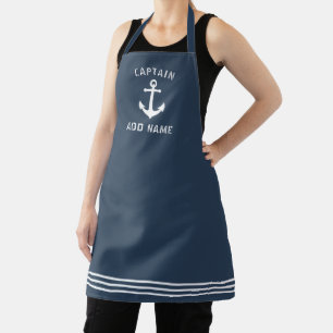 Kapitän Ihr Name Bootsanker Blau Weiß Streifen Schürze