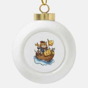 Kapitän Meowbeard – Lustige Piratenkatze Grafik Keramik Kugel-Ornament