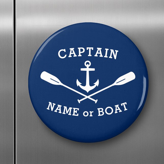 Kapitän mit Bootname Anchor Oars White Navy Blau Magnet (Von Creator hochgeladen)