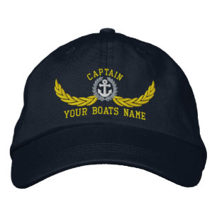 Kapitän mit Schiffsnamen und nautischen Motiven Bestickte Kappe