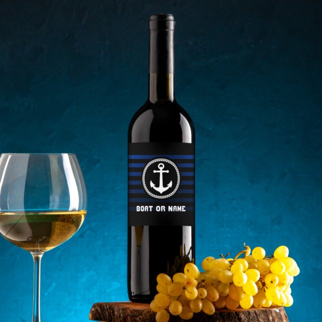 Kapitän Name und Schiff gestreift Weinetikett (Von Creator hochgeladen)
