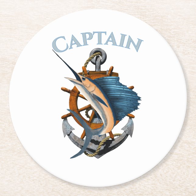 Kapitän Nautical Anchor Tiefseefischerei Runder Pappuntersetzer (Vorderseite)