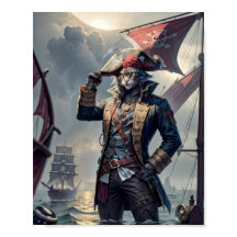Kapitän Piratenkatze auf einem sinkenden Galleon -