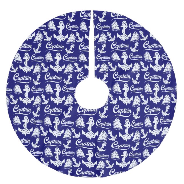Kapitän Segelboot Anker Nautisches Design Polyester Weihnachtsbaumdecke (Vorderseite)