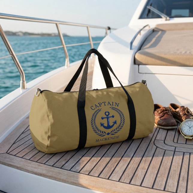 Kapitän Segler personalisierter Anker  Duffle Bag (Captain Sailor Personalized Anchor Duffle Bag by Ricaso. Gift idea for sailors. add own text)