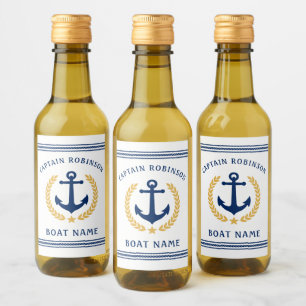 Kapitän und Boat Name Anchor Gold Laurel Mini Weinetikett