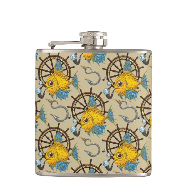 Kapitän zur See-Fisch-Muster Flachmann (Vorderseite)