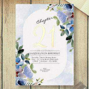 Kapitel 21 Blaue Blumen 21. Geburtstag Gold Folieneinladung